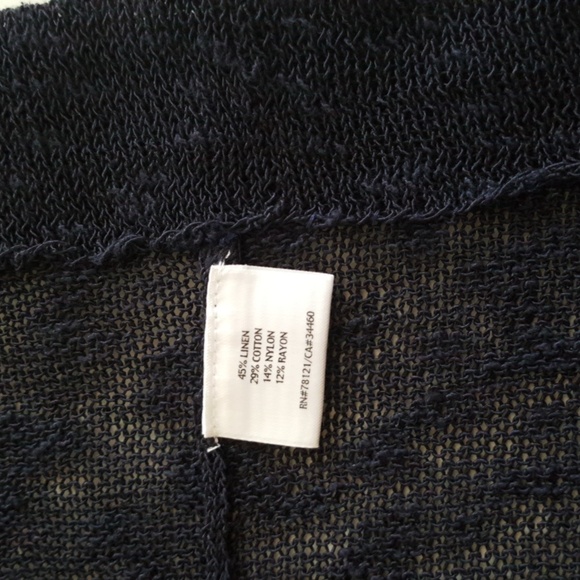 Navy Eileen Fisher Textured Linen Knit Blend Open Front Midi Cardigan Size 2X - Picture 5 of 14